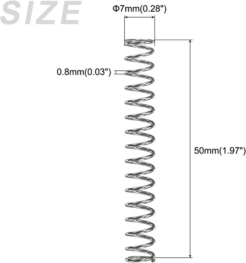 METALLIXITY Compression Springs (0.8x7mm OD,50mm Free Length) 20Pcs, 304 Stainless Steel 17.2N Extension Spring - for Shop Home Repairs, DIY Projects, Silver Tone - Image 2
